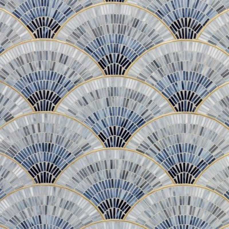 Blue ombre fan mosaic tilery