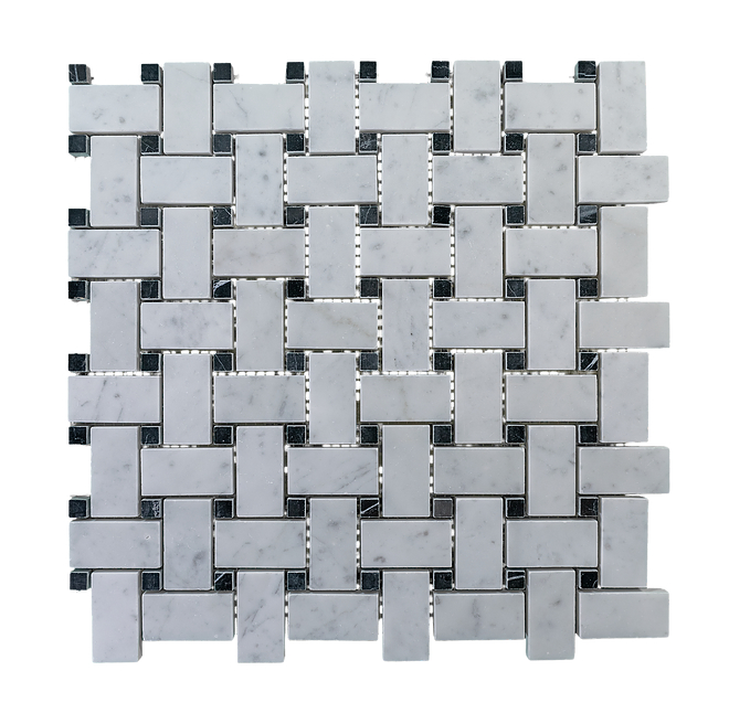 Carrara Marble Basketweave with Black Dot -- spain-grey-micro